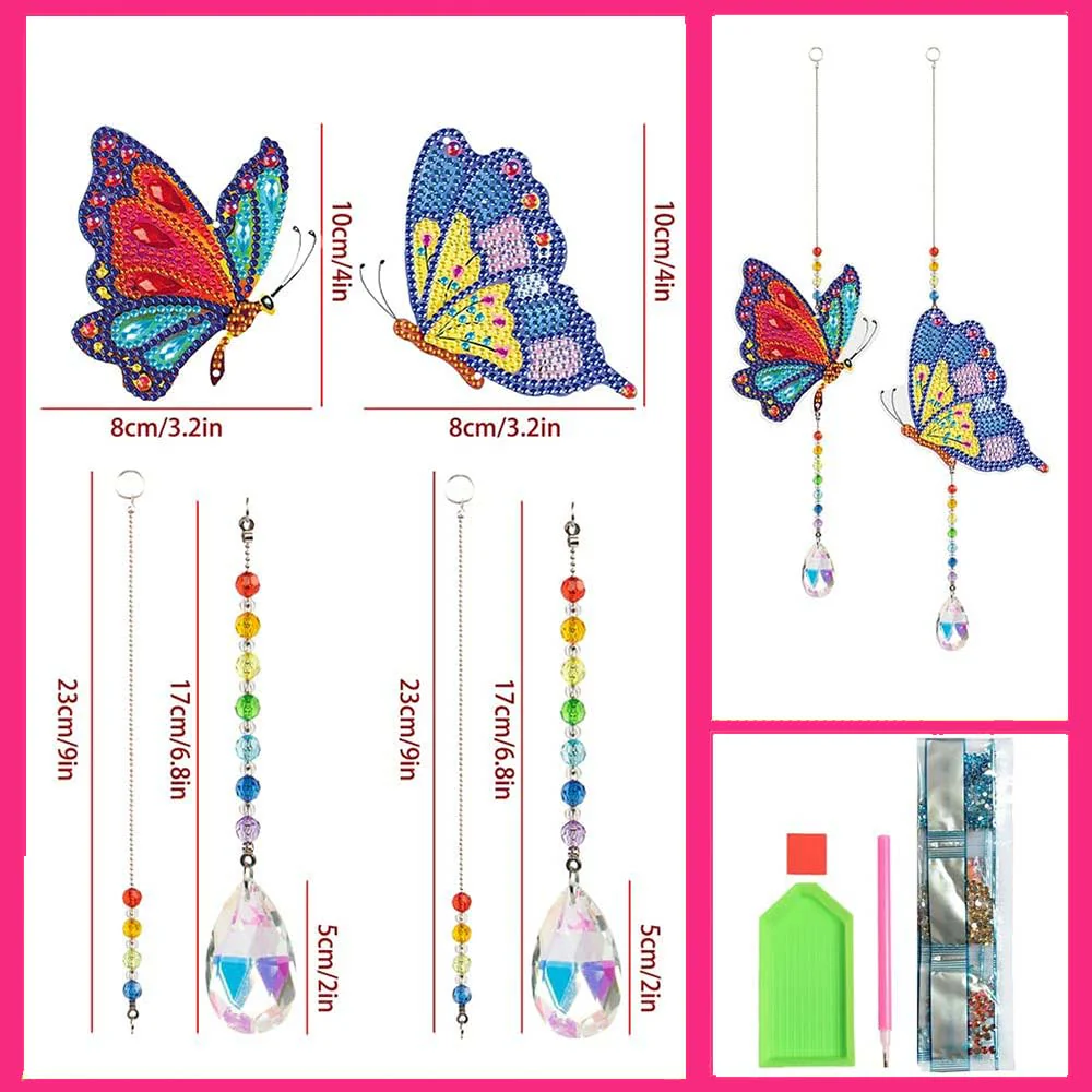 5D Diamond Art Crystal Wind Chime Butterflies 2 Pieces - Image 5