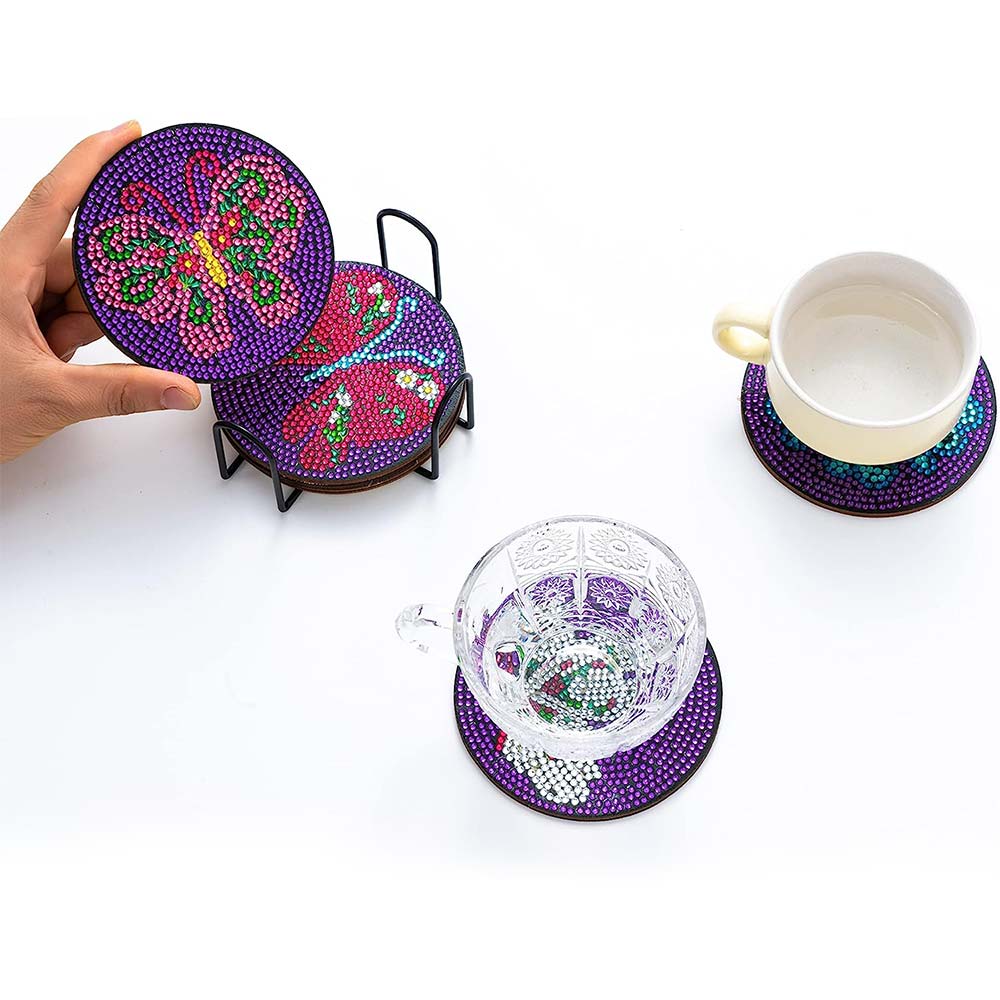 5D Diamond Painting Coaster Butterflies Purple - Image 3
