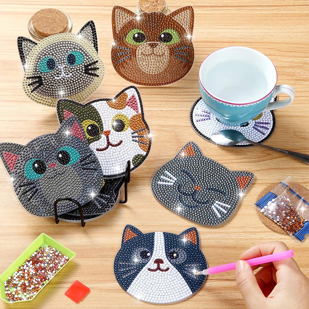 5D Diamond Painting Coaster Cats 10 Pieces - Image 3