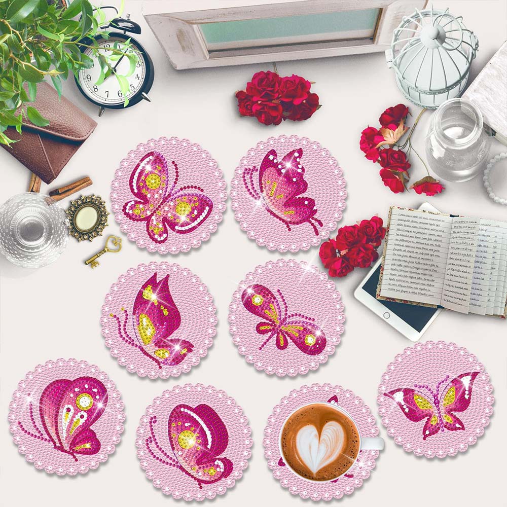 5D Diamond Painting Coaster Pink Butterflies - Image 3