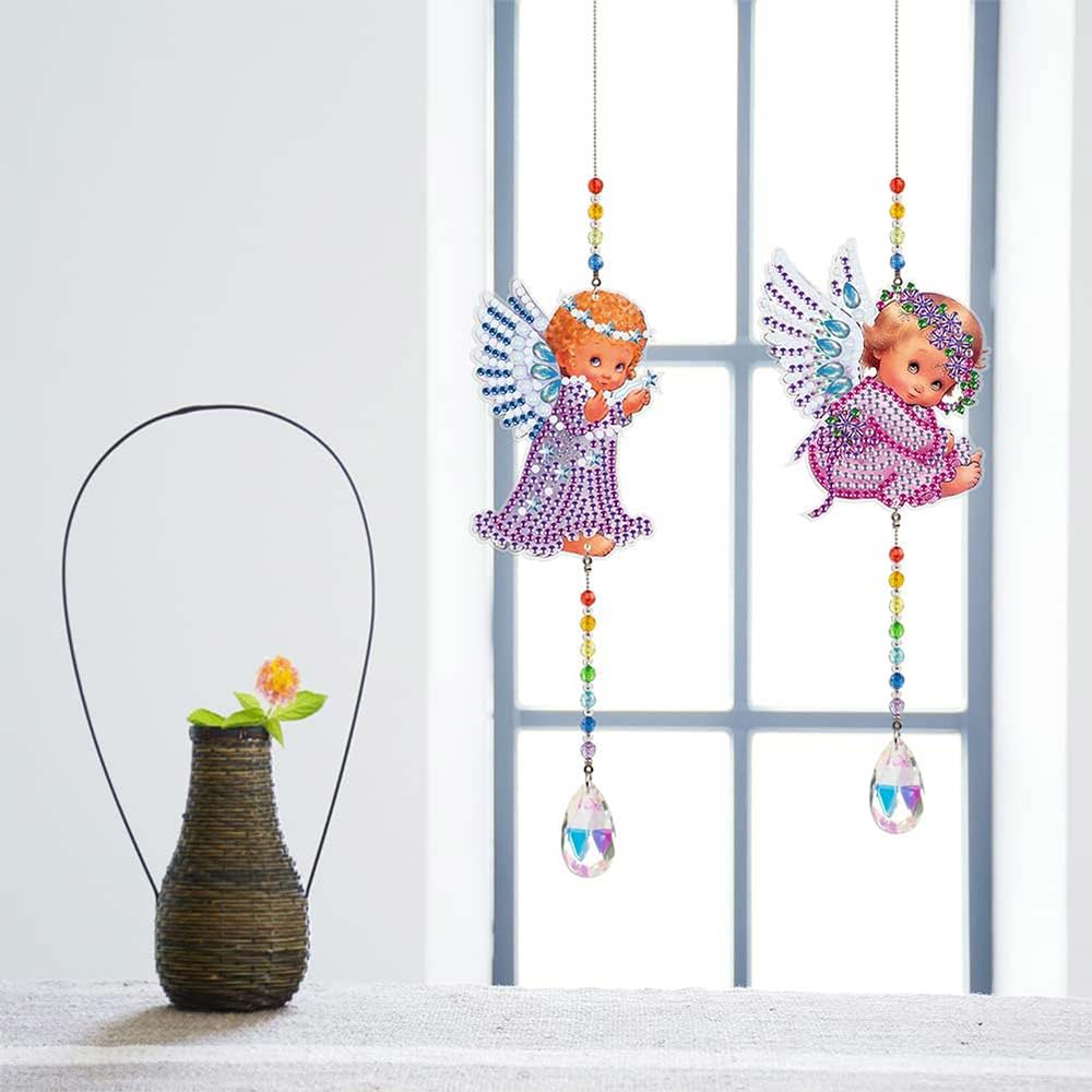 5D Diamond Painting Crystal Wind Chime Angel 2 Pieces - Image 4