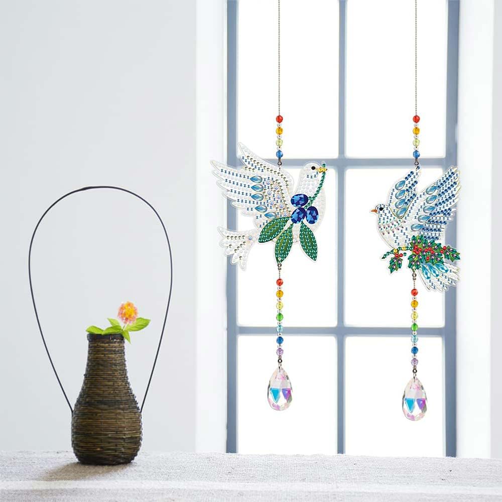 5D Diamond Painting Crystal Wind Chime Doves 2 Pieces - Image 2
