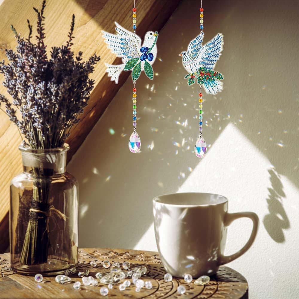5D Diamond Painting Crystal Wind Chime Doves 2 Pieces - Image 4