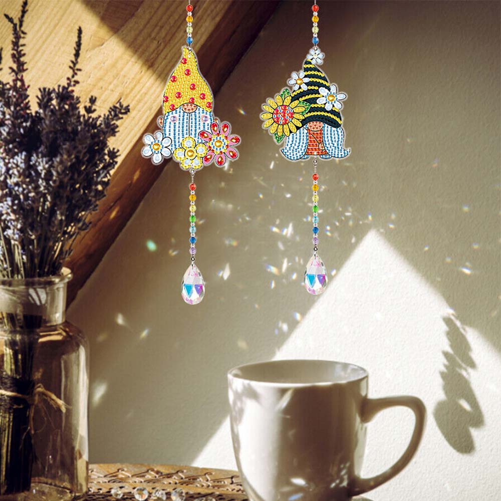 5D Diamond Painting Crystal Wind Chime Gnome with Sunflower 2 Pieces - Image 3