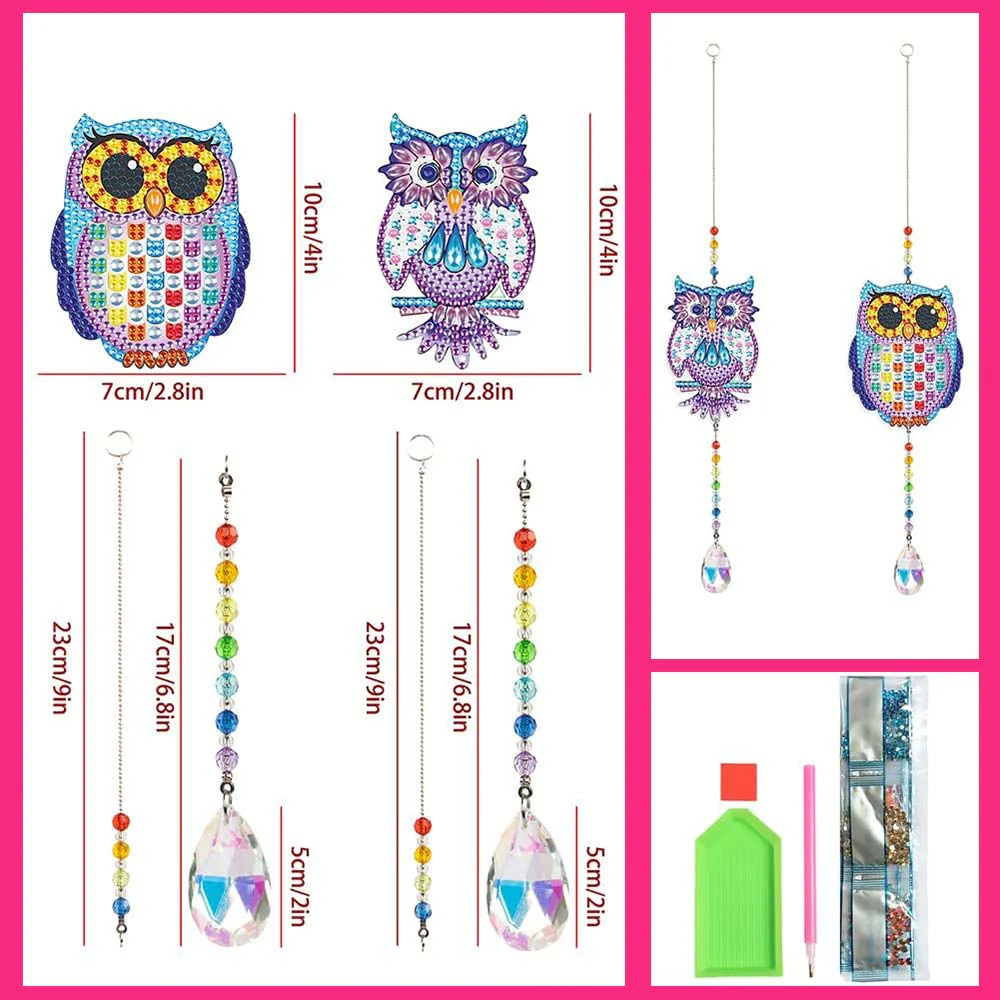 5D Diamond Painting Crystal Wind Chime Owls with 2 Pieces - Image 5