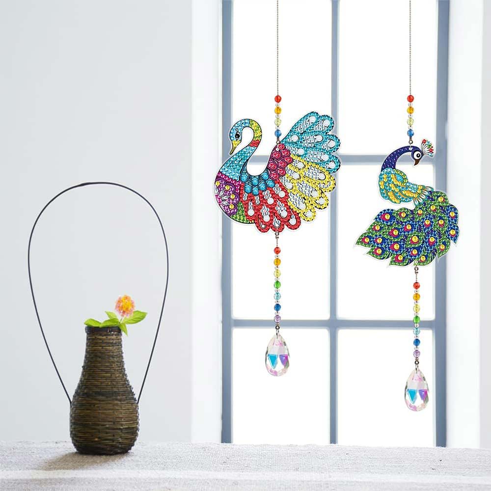5D Diamond Painting Crystal Wind Chime Peacock 2 Pieces - Image 4