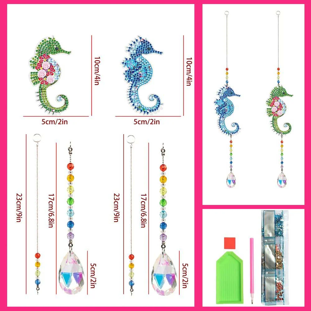 5D Diamond Painting Crystal Wind Chime Seahorse 2 Pieces - Image 5