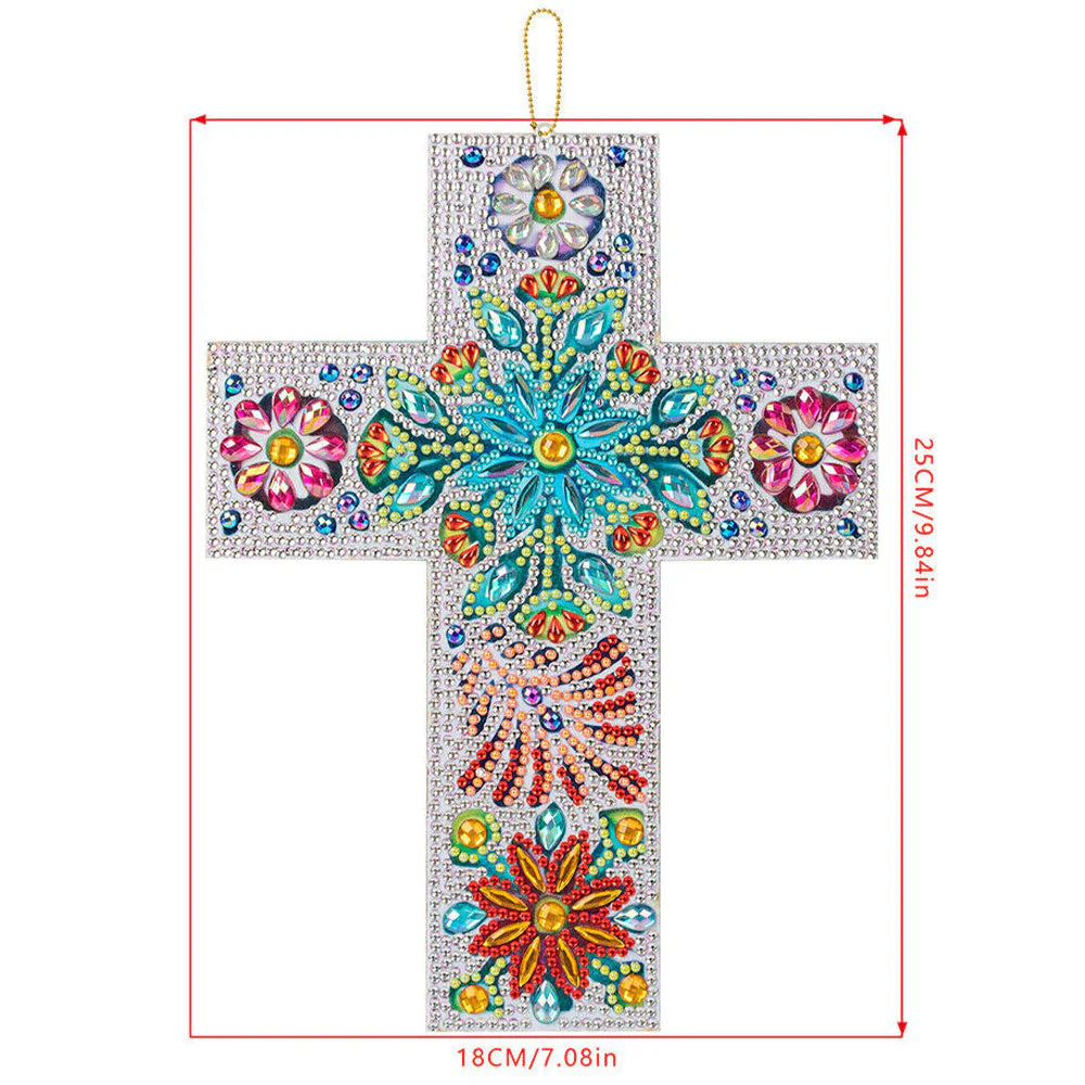 5D Diamond Painting Decorative Pendant Cross with Flowers - Image 4