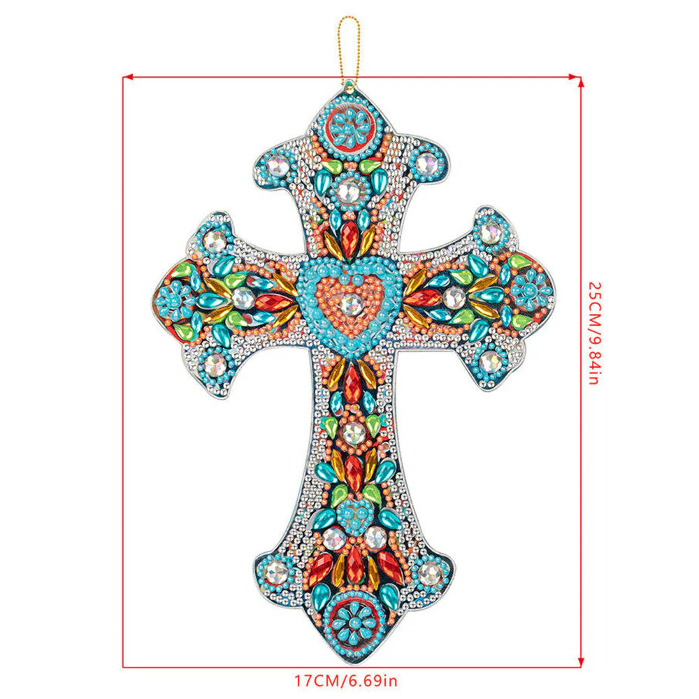 5D Diamond Painting Decorative Pendant Cross with Heart - Image 4