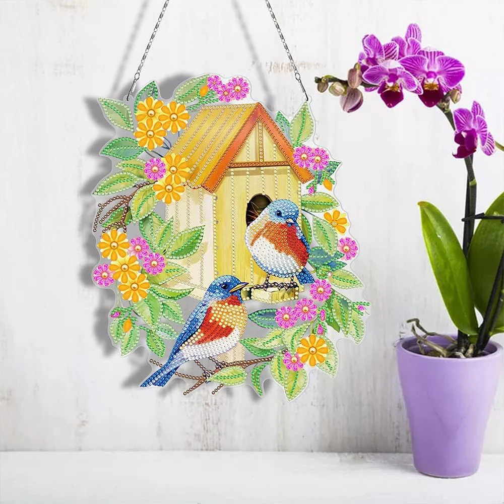 5D Diamond Painting Door Hanger - Double-Sided Birdhouse - Image 3