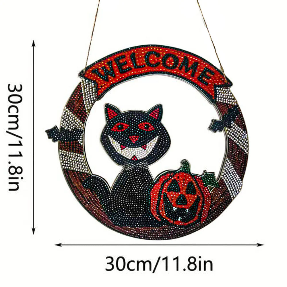 5D Diamond Painting Door Hanger Halloween Cat - Image 2