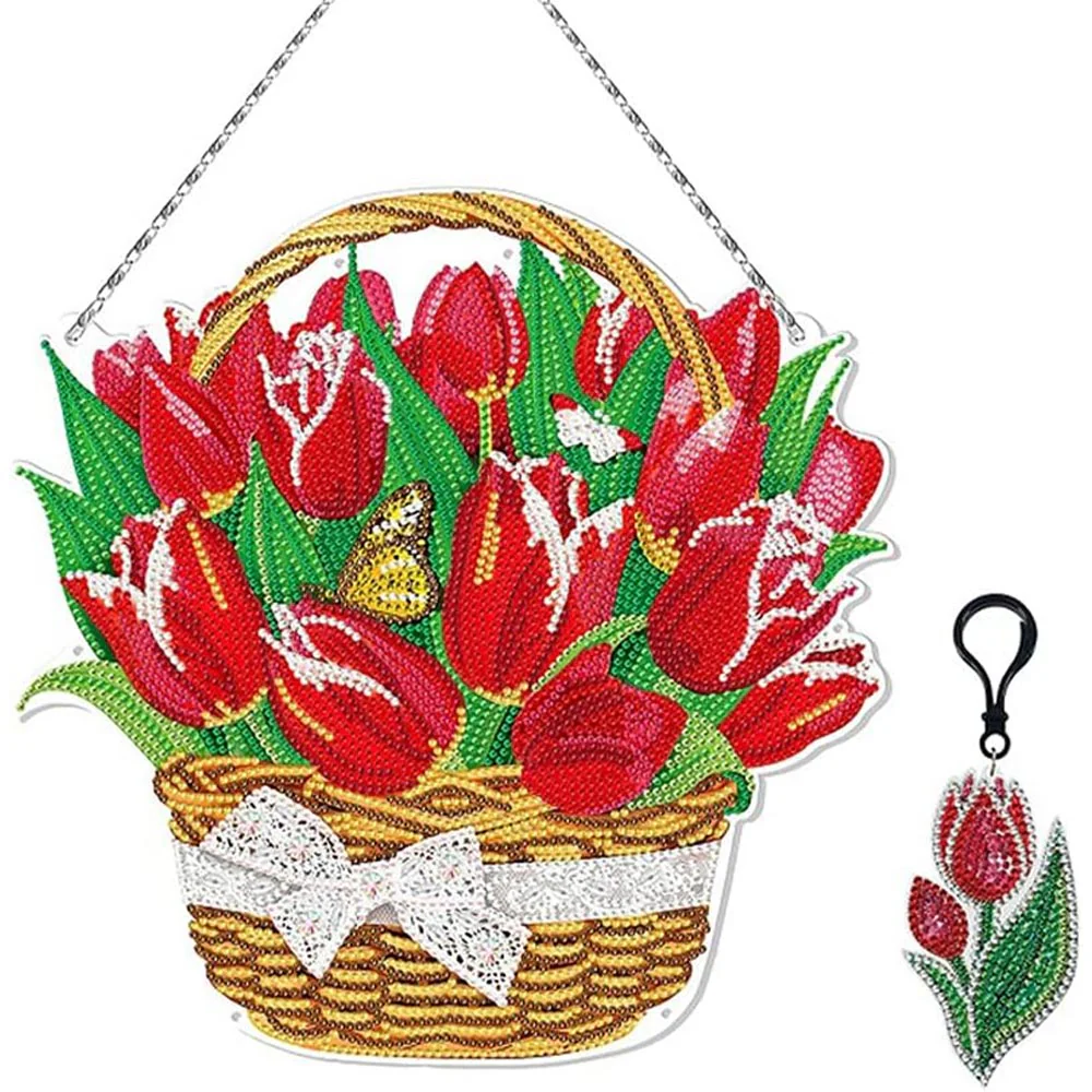 5D Diamond Painting Door Hanger Tulips with LED and Pendant
