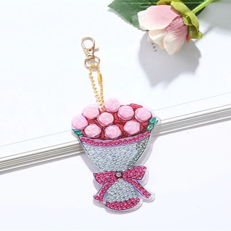 5D Diamond Painting Keychain Flower Bouquet - Image 4