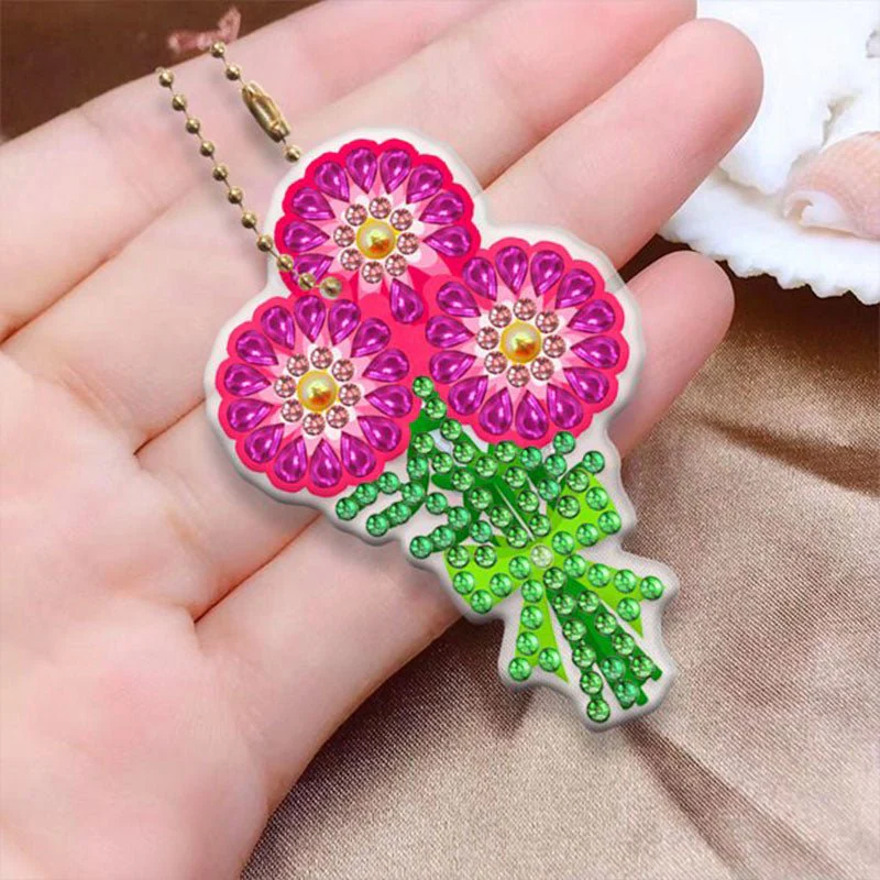 5D Diamond Painting Keychain Flower Bouquet 5 Pieces - Image 3