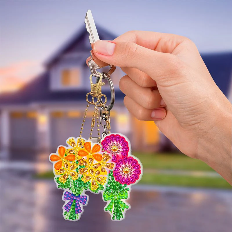 5D Diamond Painting Keychain Flower Bouquet 5 Pieces - Image 4