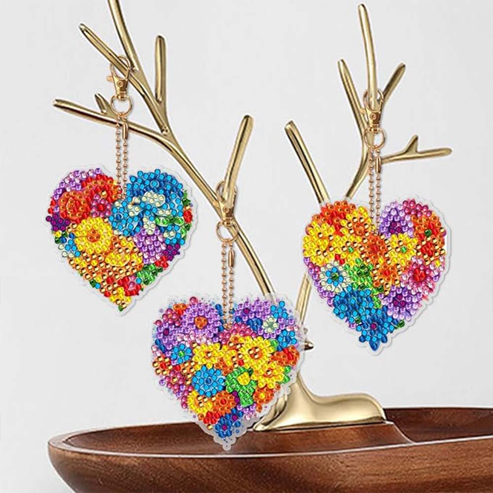 5D Diamond Painting Keychain Flower Heart 6 Pieces - Image 2
