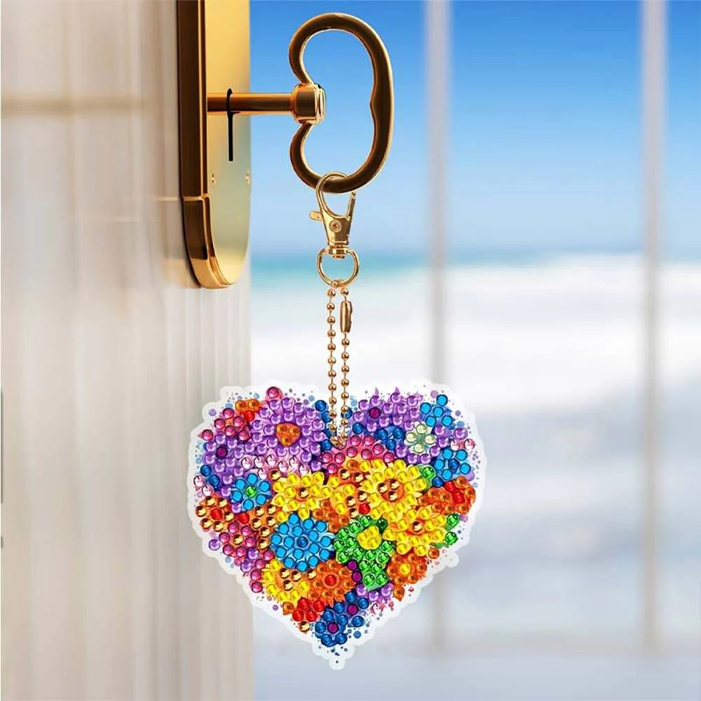 5D Diamond Painting Keychain Flower Heart 6 Pieces - Image 4