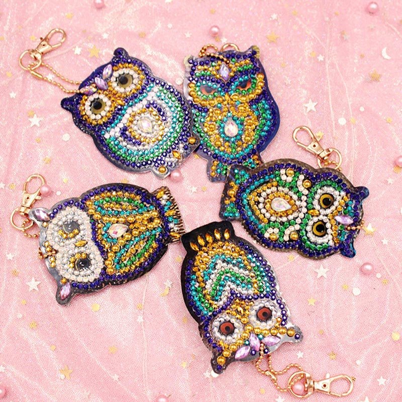 5D Diamond Painting Keychain Owls Set of 5 Pieces - Image 4