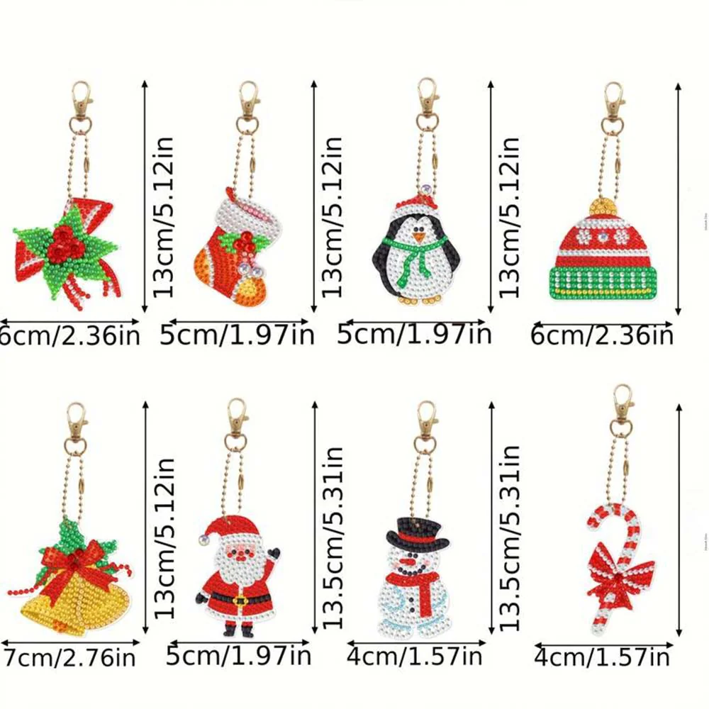 5D Diamond Painting Keychain Set 1 Christmas 8 Pieces - Image 5