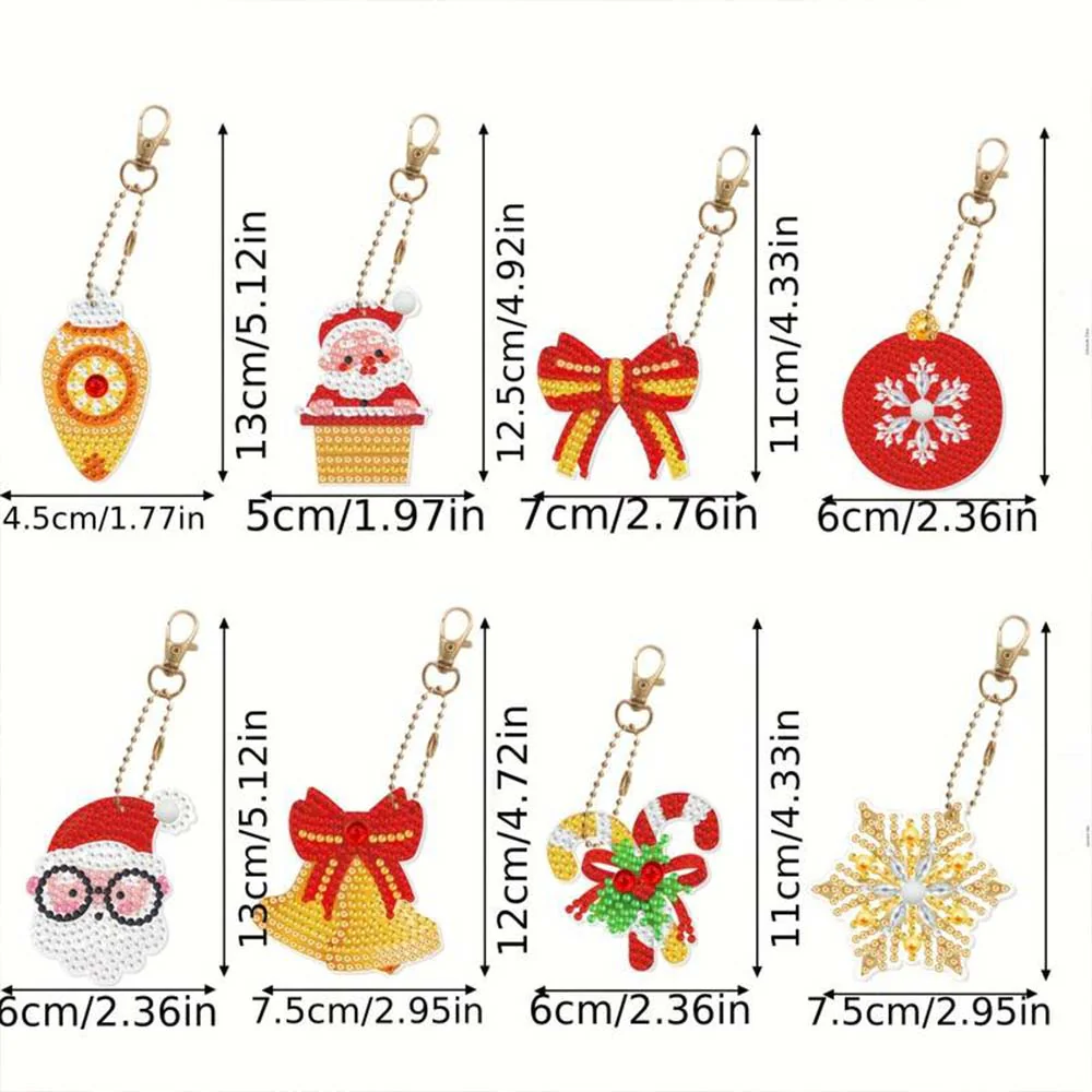 5D Diamond Painting Keychain Set 2 Christmas 8 Pieces - Image 4