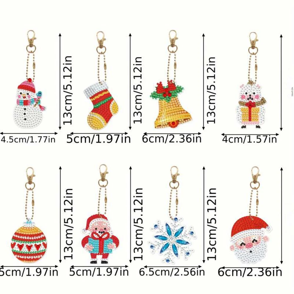 5D Diamond Painting Keychain Set 3 Christmas 8 Pieces - Image 4