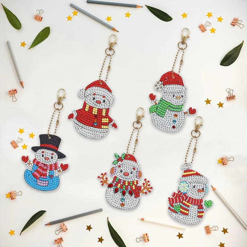 5D Diamond Painting Keychain Snowmen 5 Pieces - Image 3
