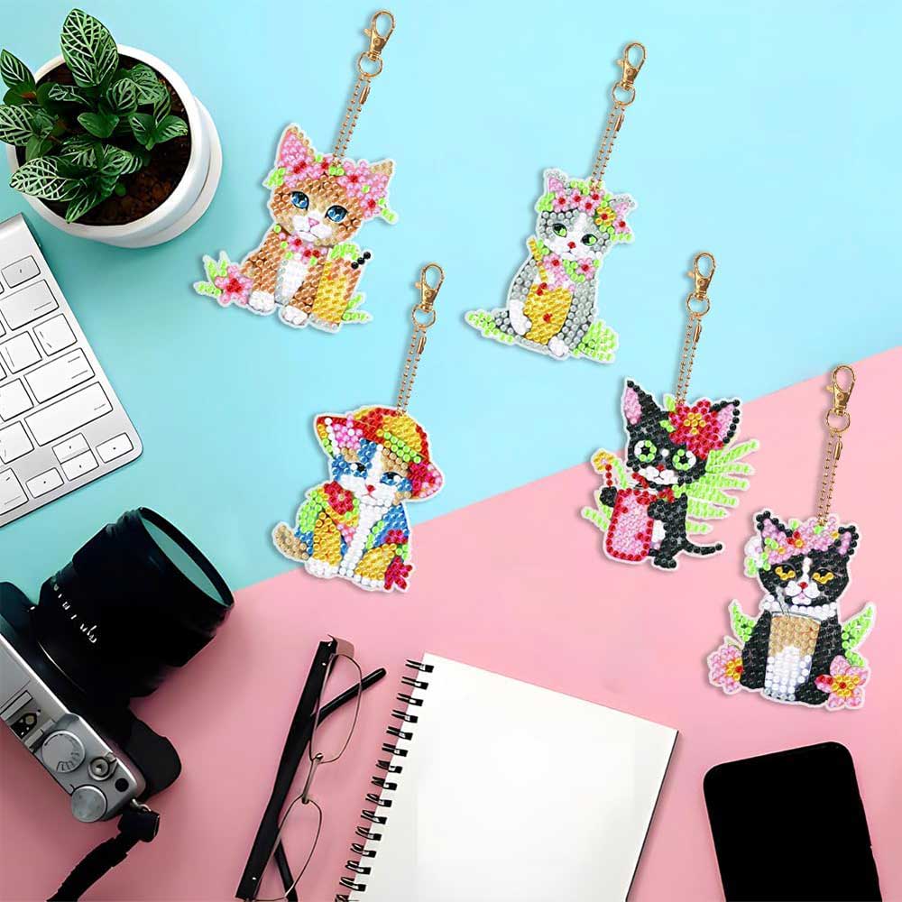 5D Diamond Painting Keychain with Cats 5 Pieces - Image 3