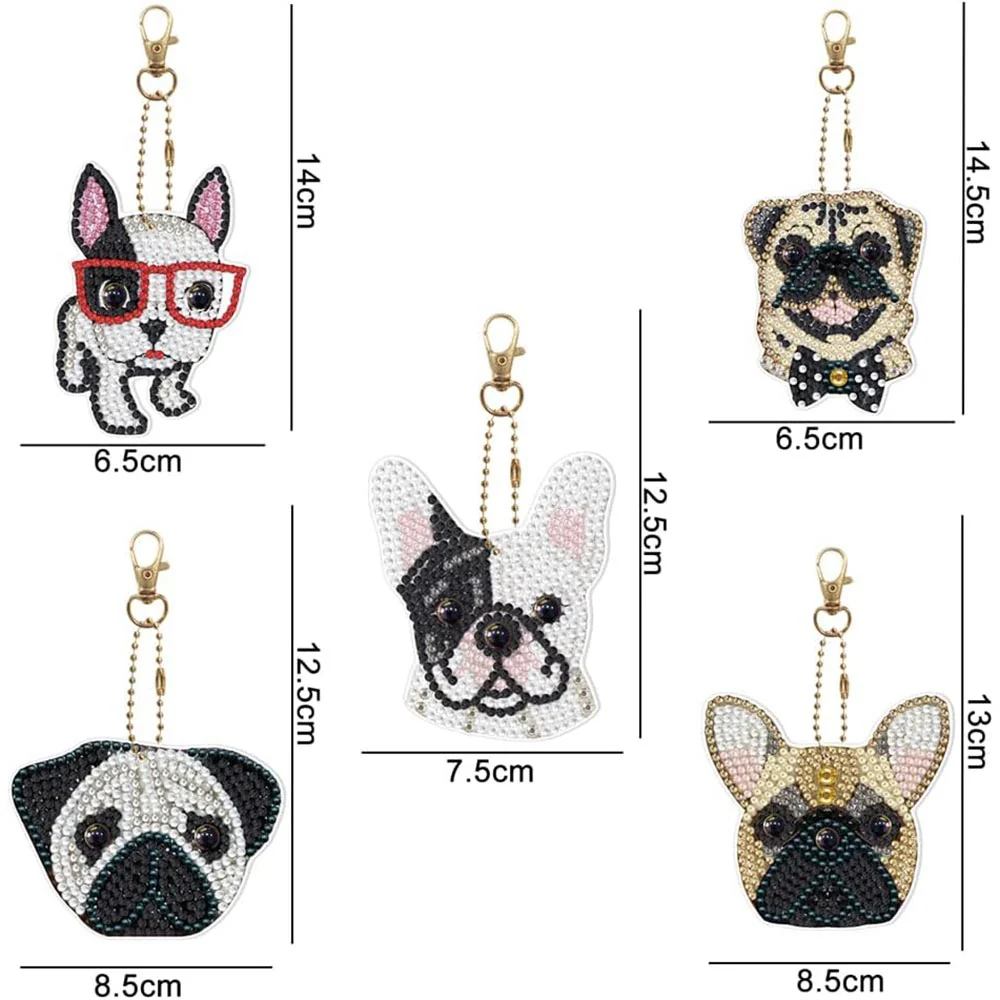 5D Diamond Painting Keychain with Dogs 5 Pieces - Image 4