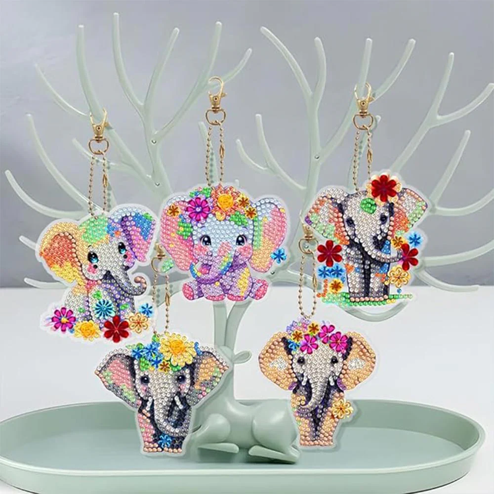 5D Diamond Painting Keychain with Elephants 5 Pieces - Image 4