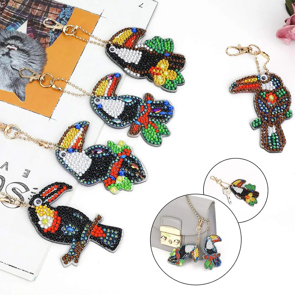 5D Diamond Painting Keychain with Parrots 5 Pieces - Image 3