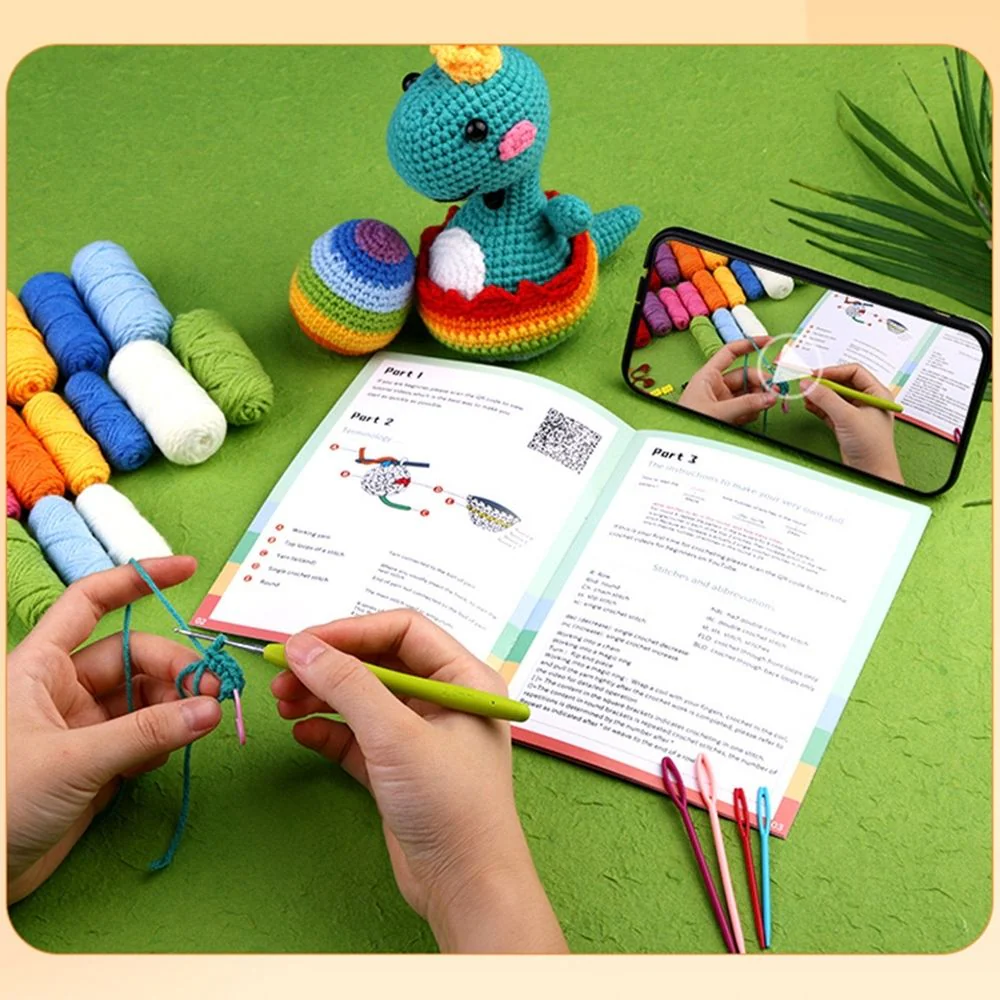 Amigurumi Crochet Kit - Dino King with Rainbow Egg - Image 3