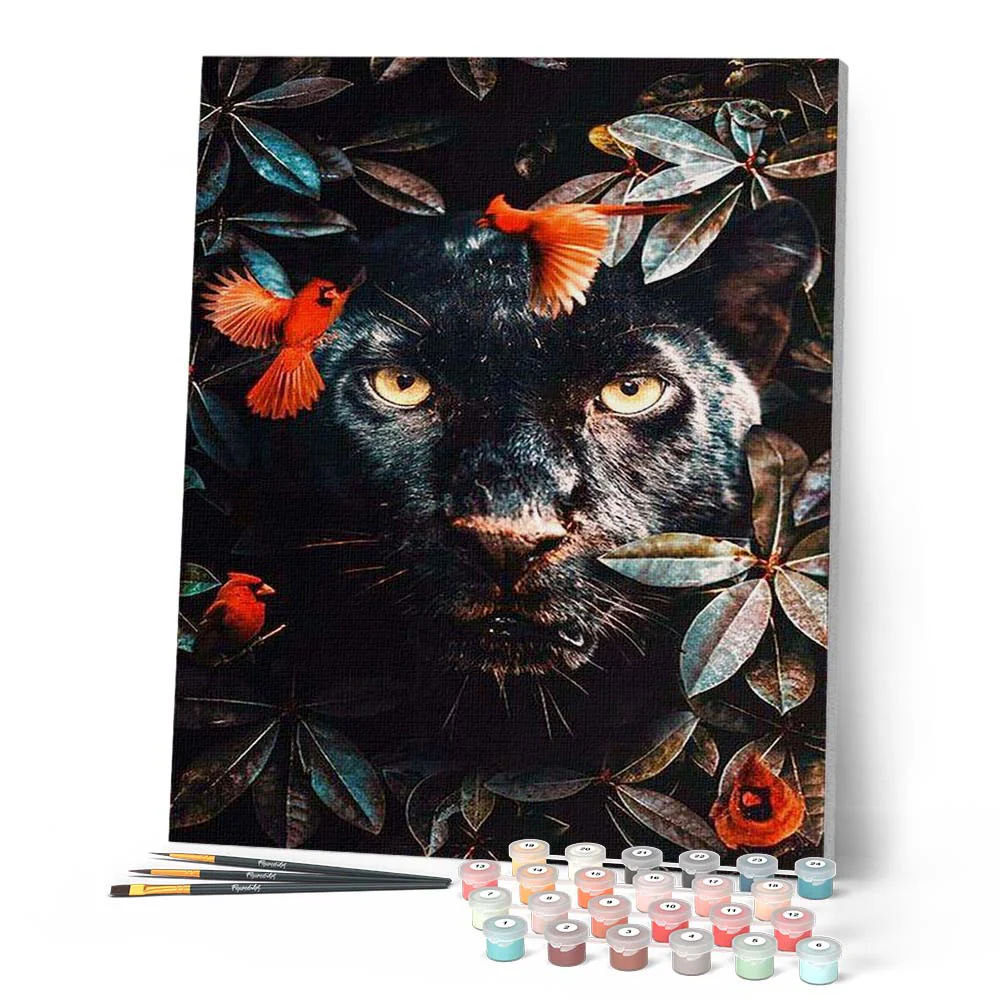 Black Panther in the Foliage and Birds - Image 2