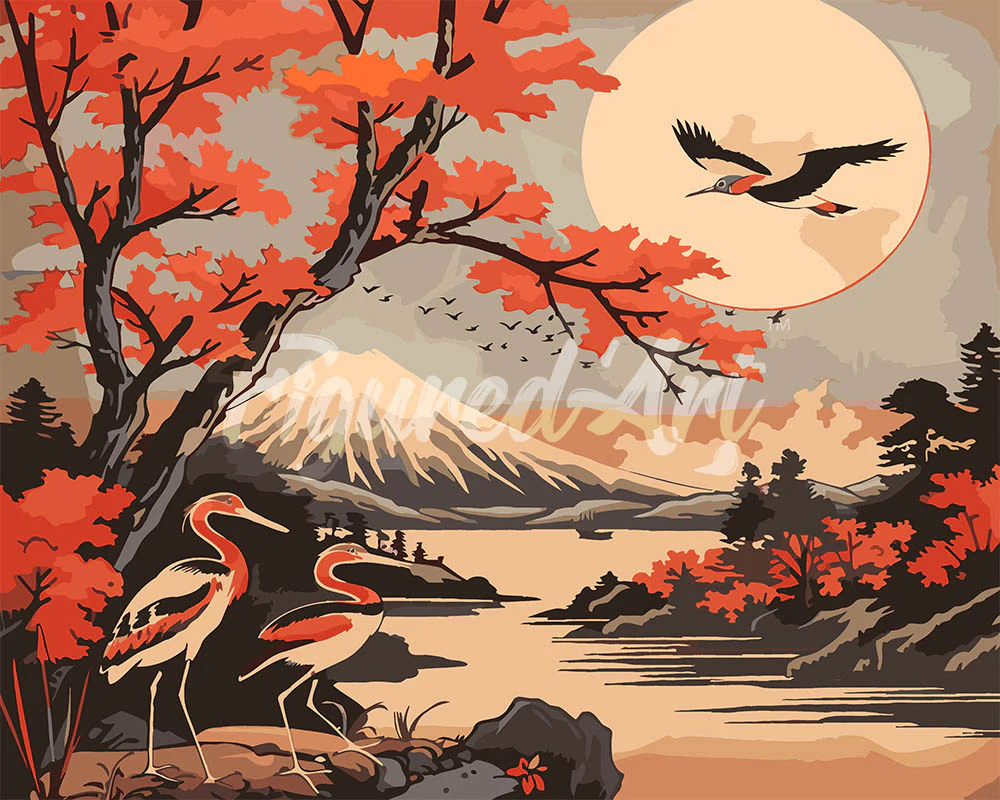 Cranes and Mount Fuji View