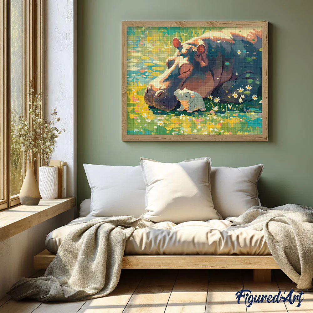 Diamond Painting - Baby Hippo and Mum - Image 2