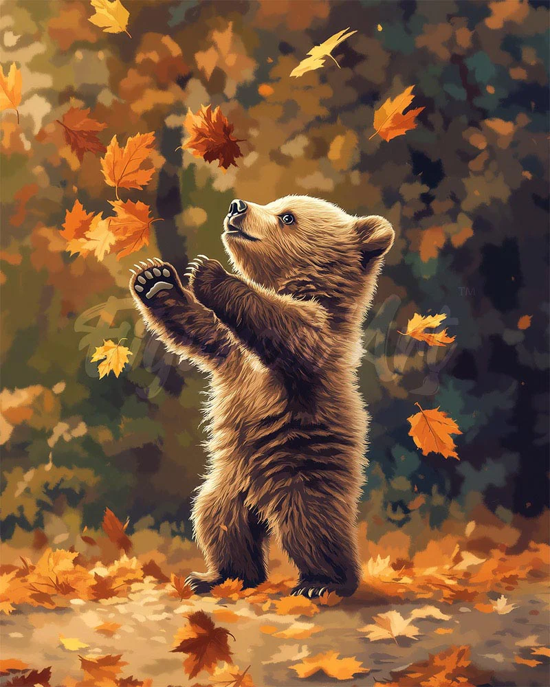 Diamond Painting - Bear and Falling Leaves canvas already framed