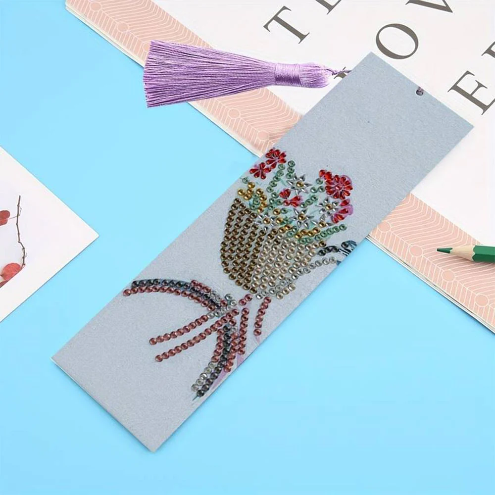 Diamond Painting Bookmark Bicycle Basket with Flowers - Image 3