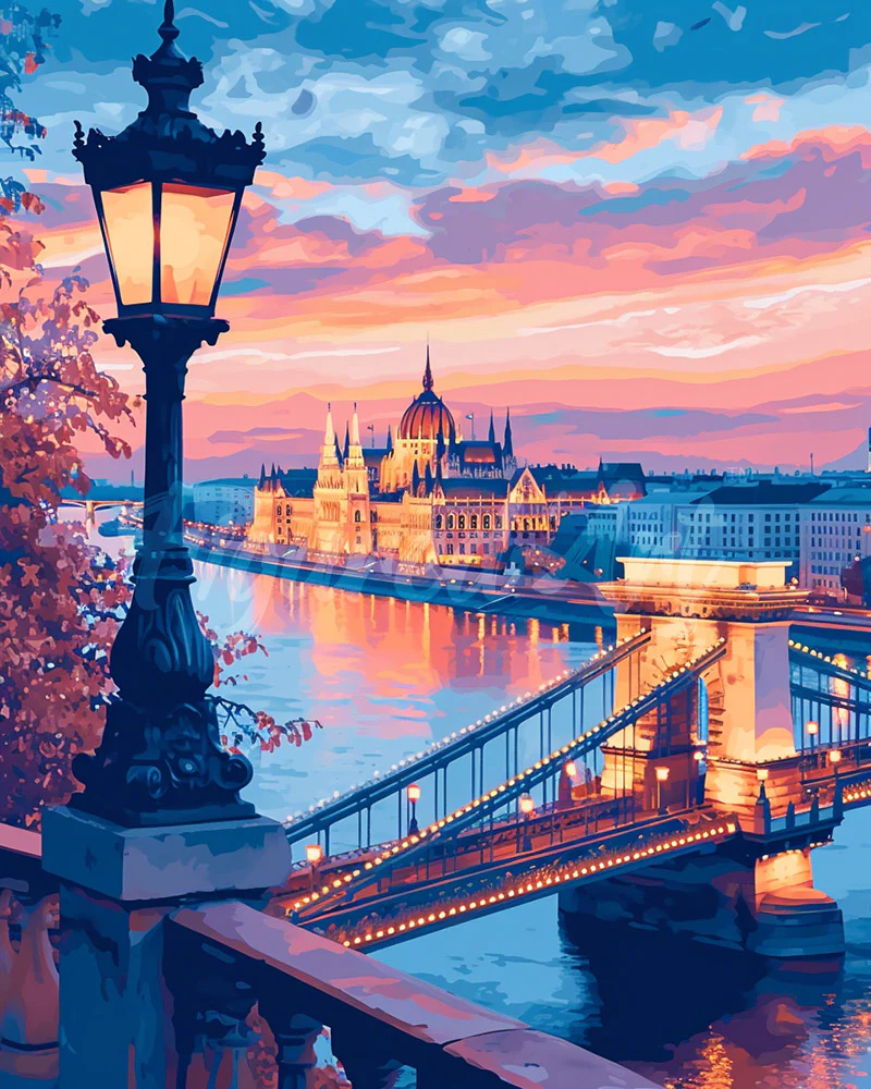 Diamond Painting - Budapest at Dusk canvas already framed