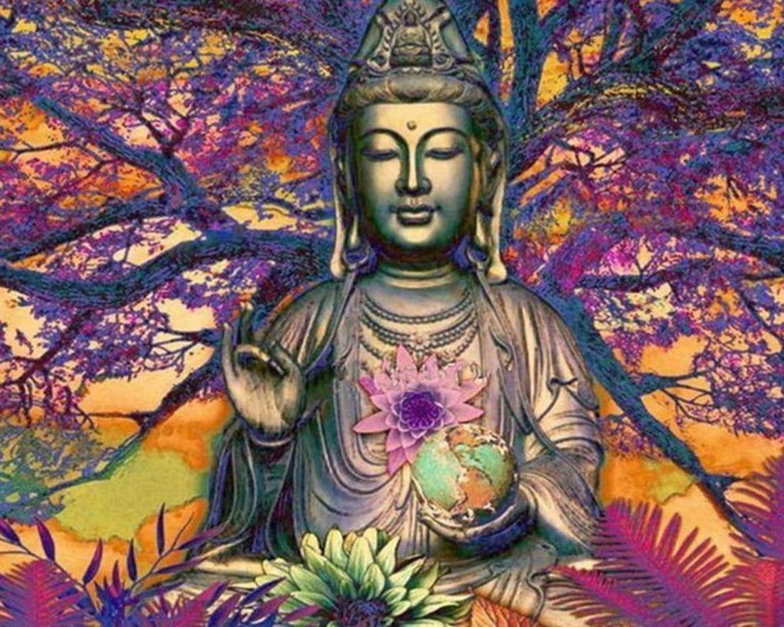 Diamond Painting - Buddha statue in front of a large tree