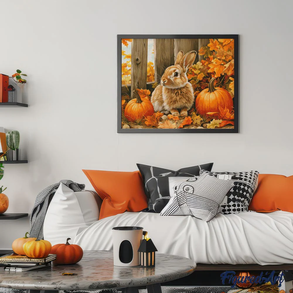 Diamond Painting - Bunny and Pumpkins canvas already framed - Image 2