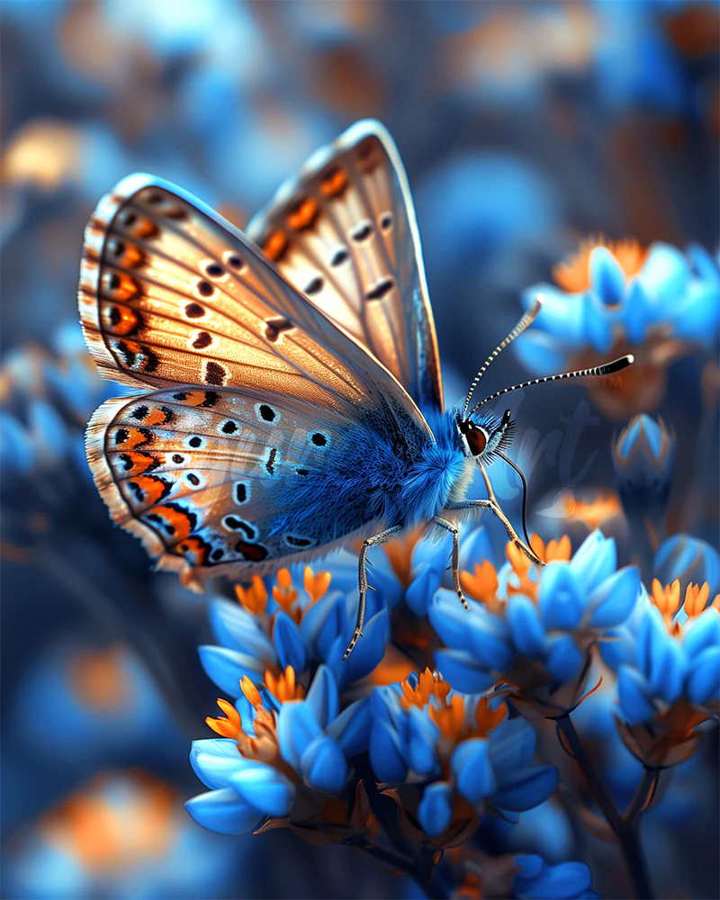 Diamond Painting - Butterfly and Blue Flowers canvas already framed