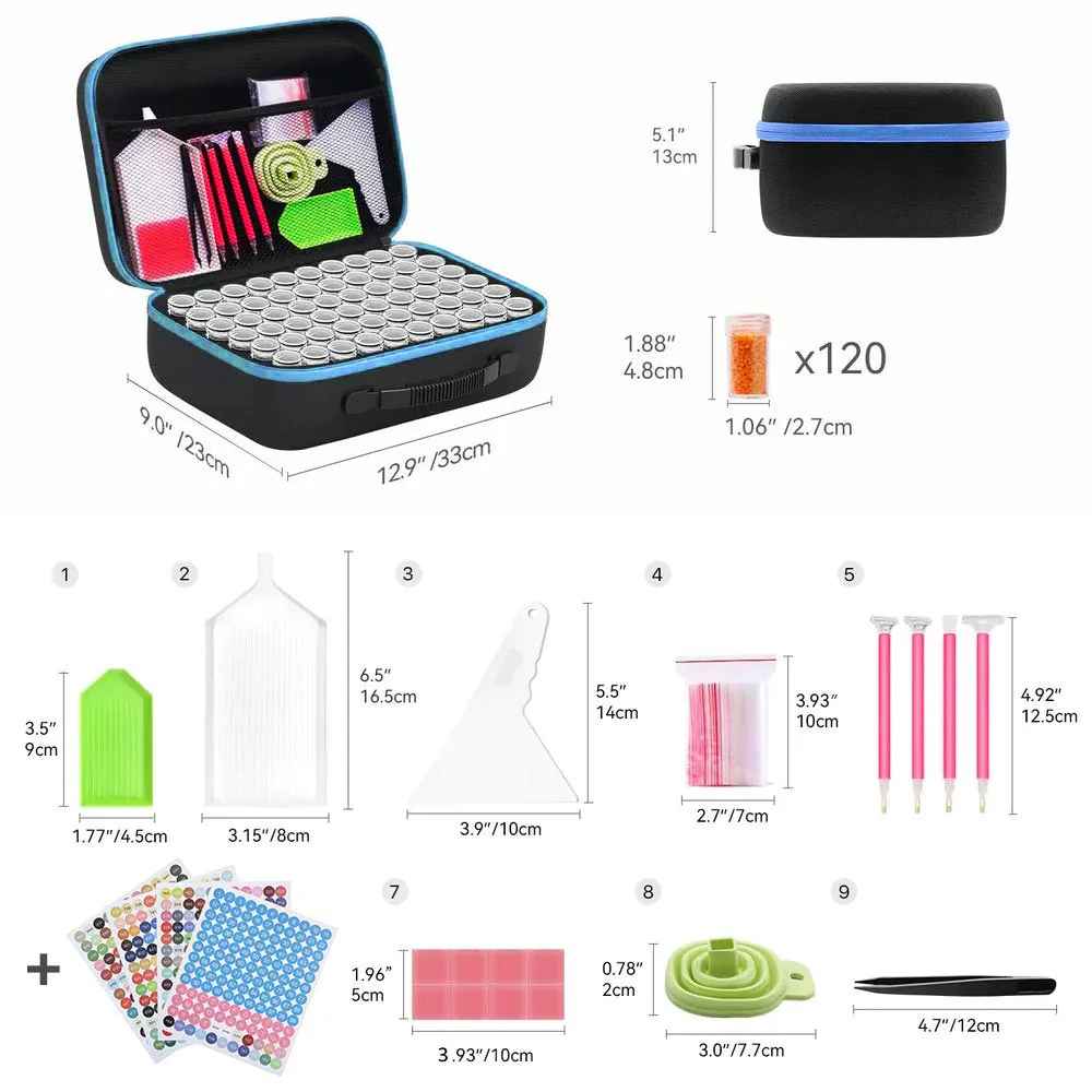 Diamond Painting Case Light Blue with 120 Jars + Accessories - Image 7