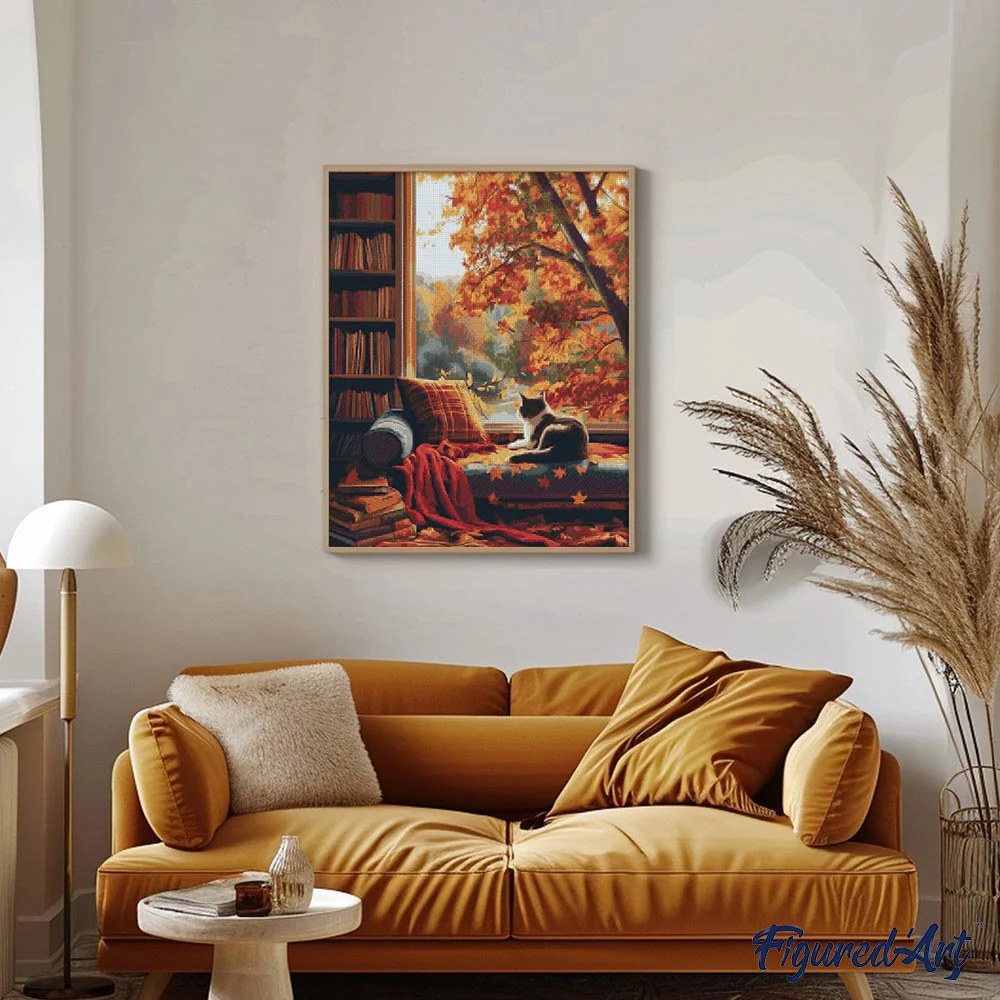 Diamond Painting - Cat's Autumn View canvas already framed - Image 2