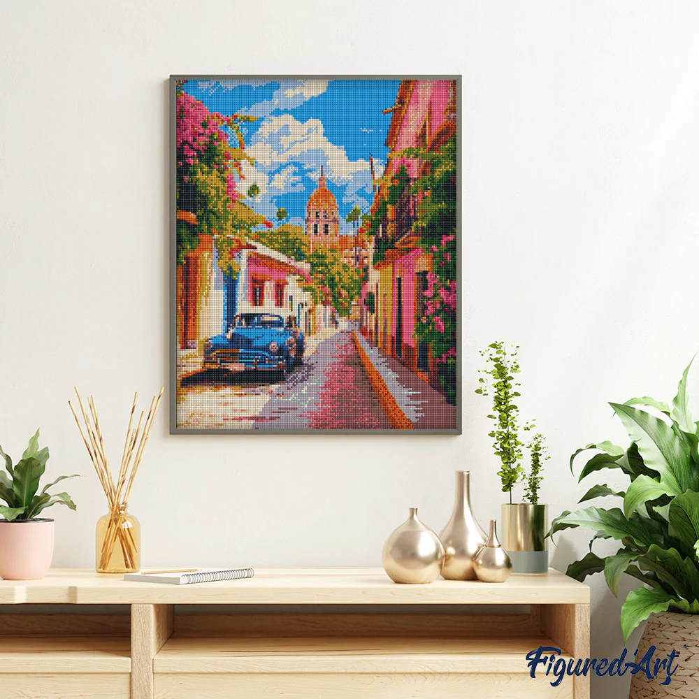 Diamond Painting - Classic Car in Mexico City 40x50cm canvas already framed - Image 2