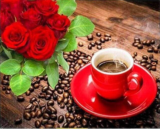 Diamond Painting - Coffee and Roses bouquet