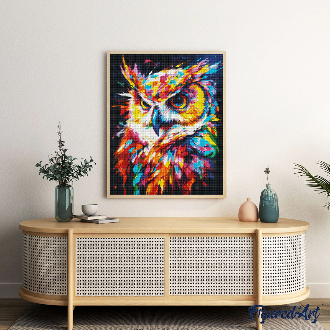 Diamond Painting - Colourful Abstract Owl - Image 2