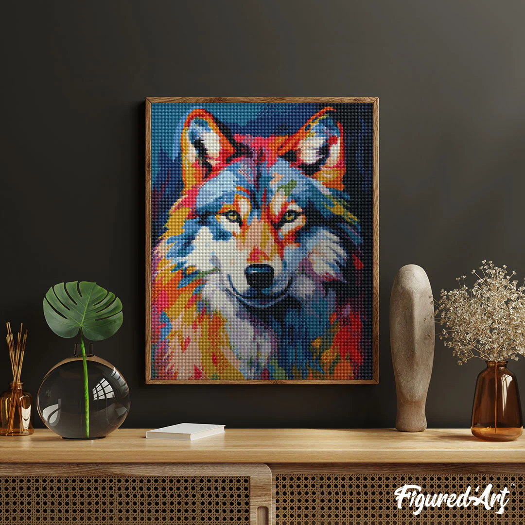 Diamond Painting - Colourful Abstract Wolf - Image 2