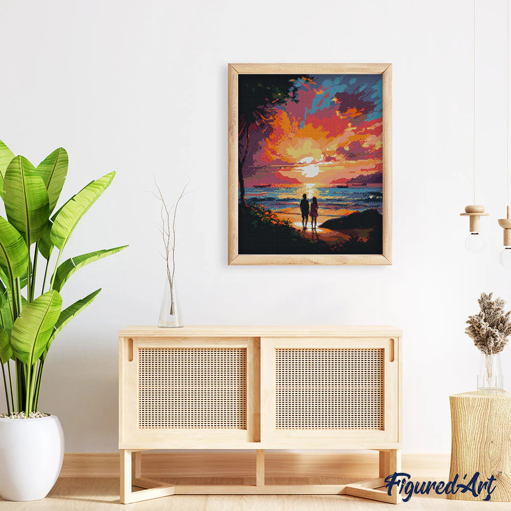 Diamond Painting - Couple and Colourful Sunset 40x50cm canvas already framed - Image 2