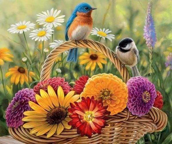 Diamond Painting - Flowers and Birds on the basket