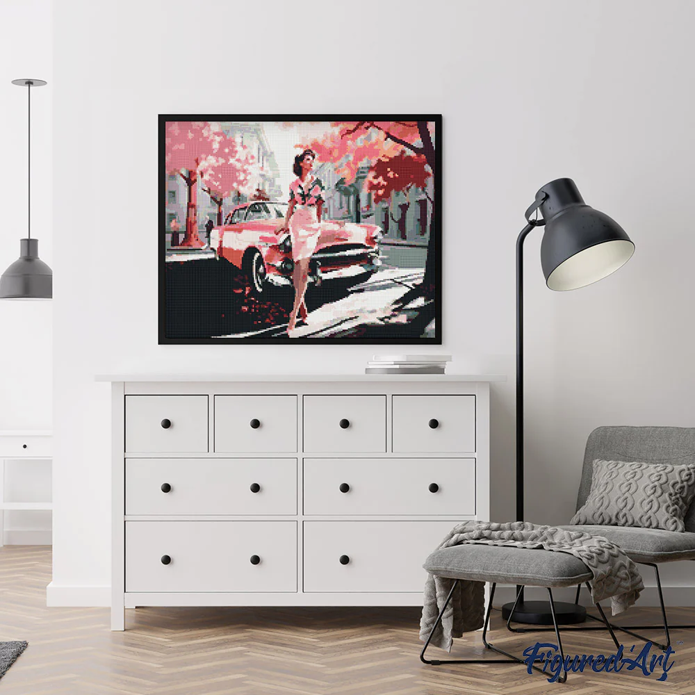 Diamond Painting - Lady and Pink Classic Car - Image 2