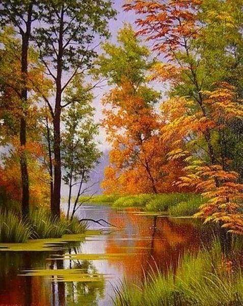 Diamond Painting - Lake in Autumn 40x50cm canvas already framed